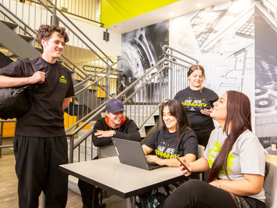 Students working together in a shared space on campus