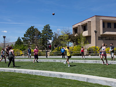 Students playing volleyball