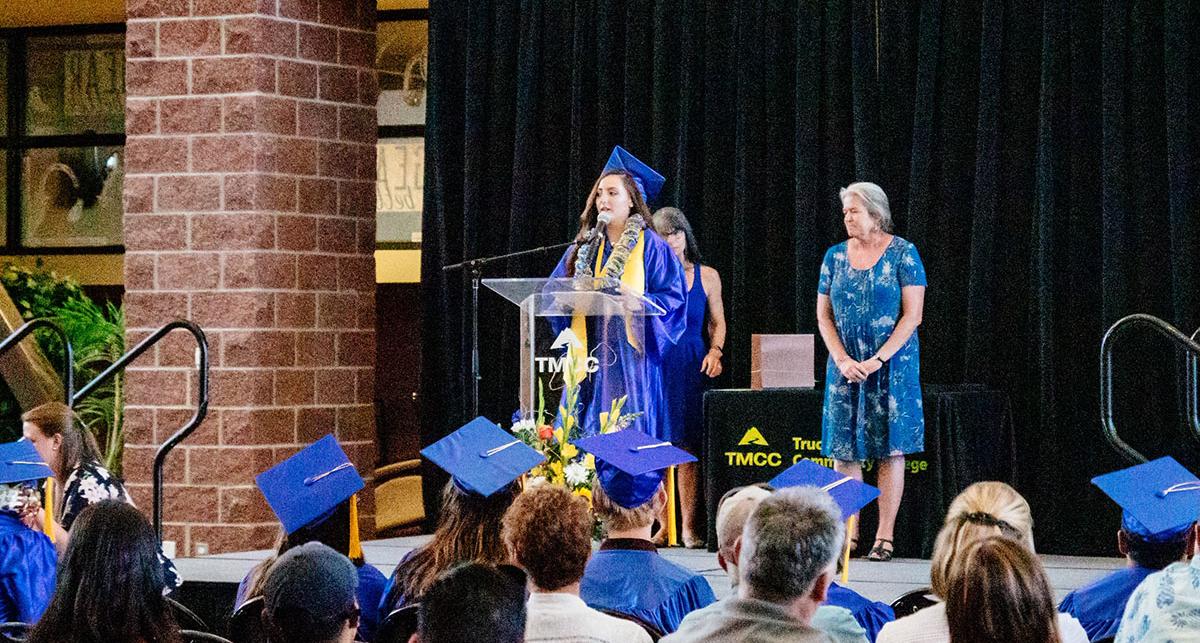 Valedictorian Sydney Mateo addresses her peers at the TMCC HSE graduation.