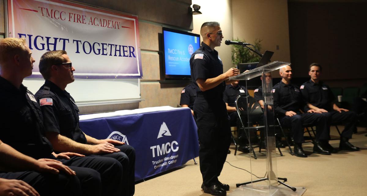 Class Leader Cadet Jose D. Gonzales-Molina speaks at graduation.