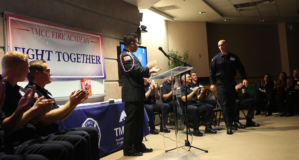 Joseph Cross at the Fire Academy graduation.