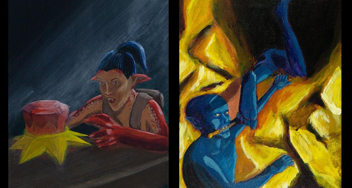 Left to right: "Goblin Thief" and "Climbing Twins" both by Stephen Myler