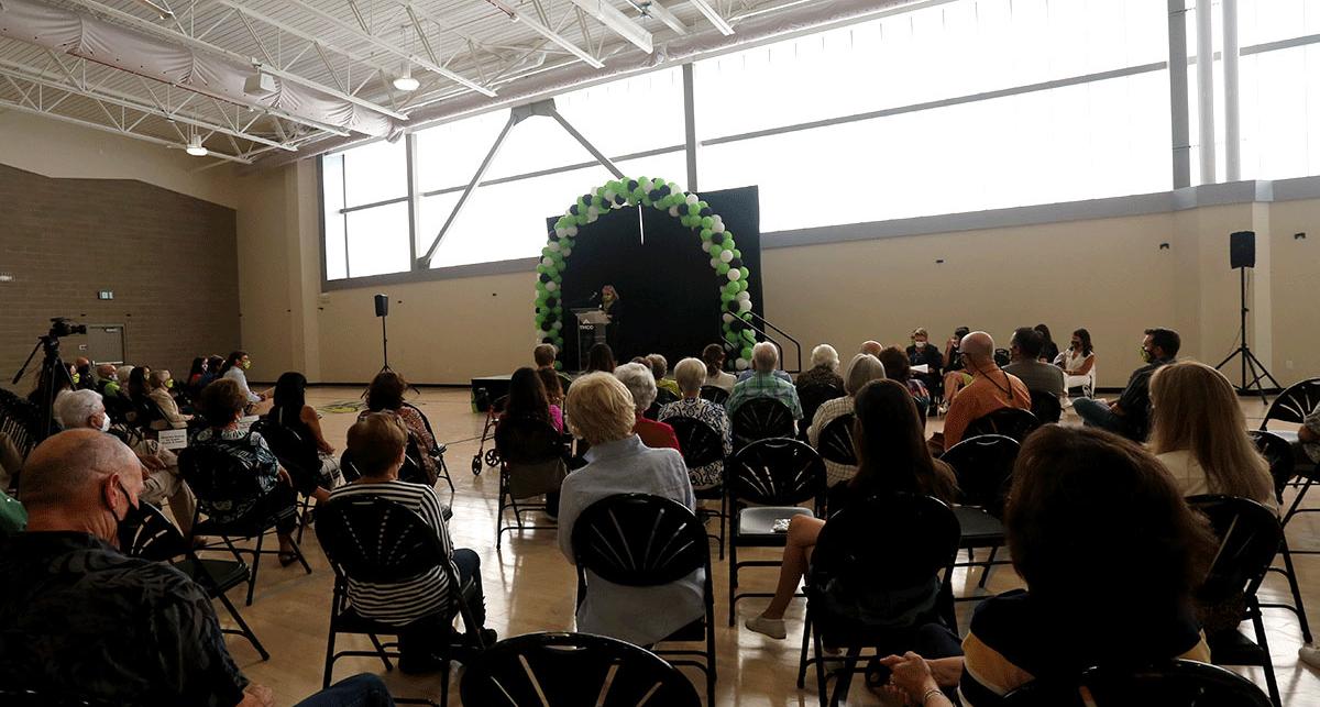 sga president speaks at the ribbon cutting ceremony