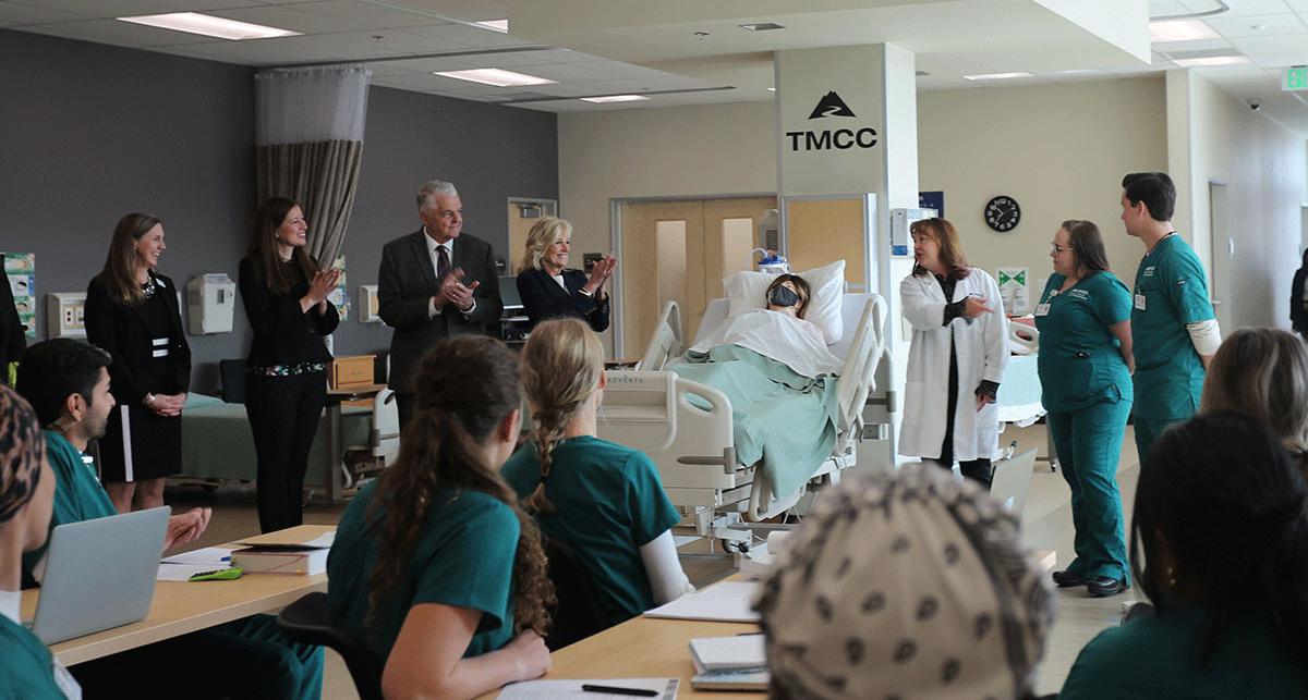 TMCC Nursing students welcome Dr. Jill Biden to their class.