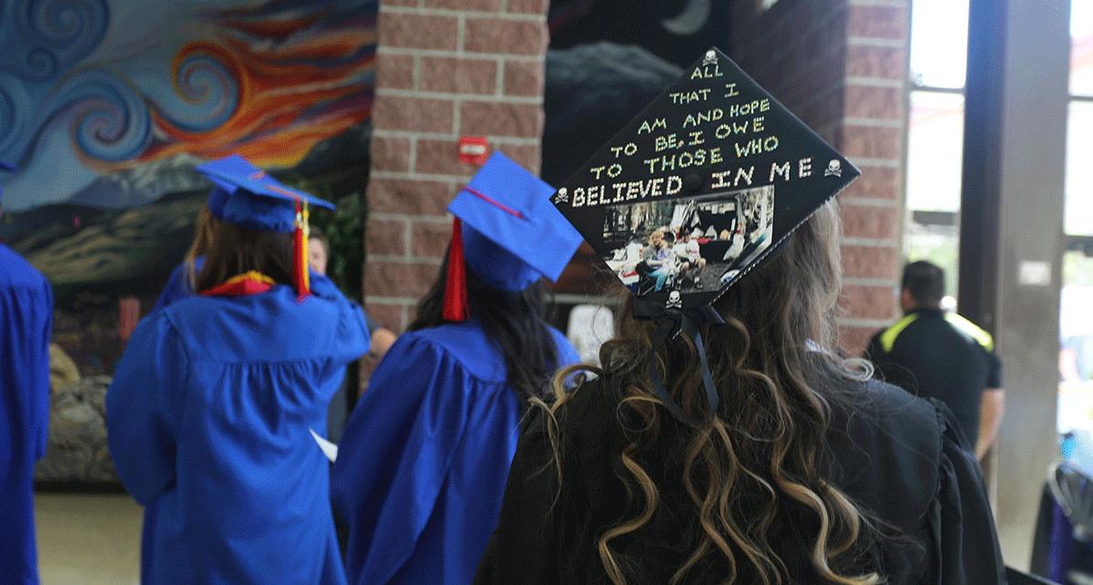 Many students observed a longtime tradition of decorating their caps.