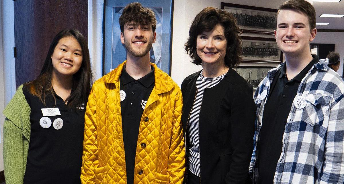 Senator Heidi Gansert beside (from left) SGA President Chanikan Buntha, Senator George Ritter, and Vice President Brayson Gomez.