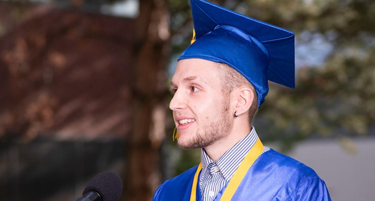 Salutatorian Garrisen Alexander Heck provides an uplifting speech about perseverance to his peers and the crowd.