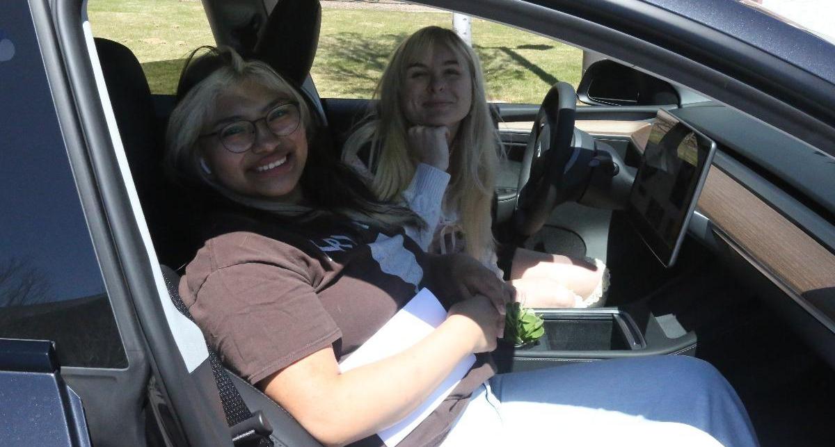 Students amusingly tinkered with the robust features built into the Tesla EV.