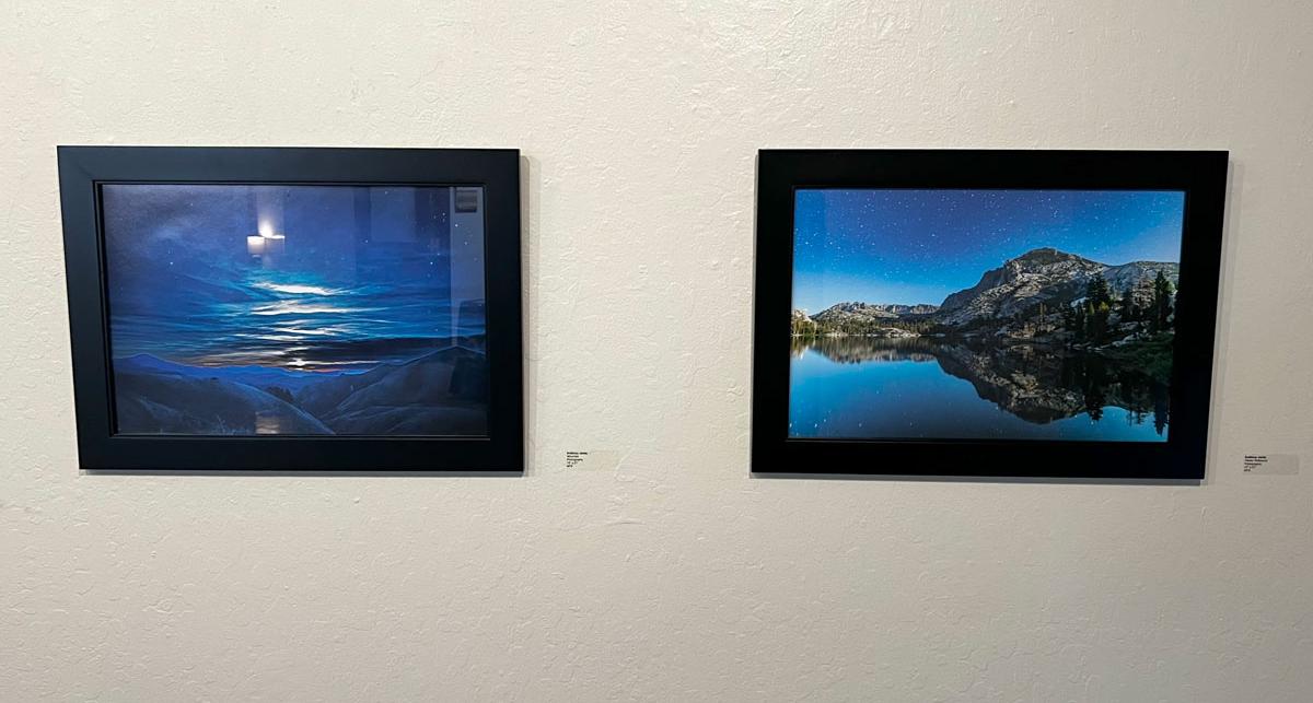 two framed photographs of night time scenes