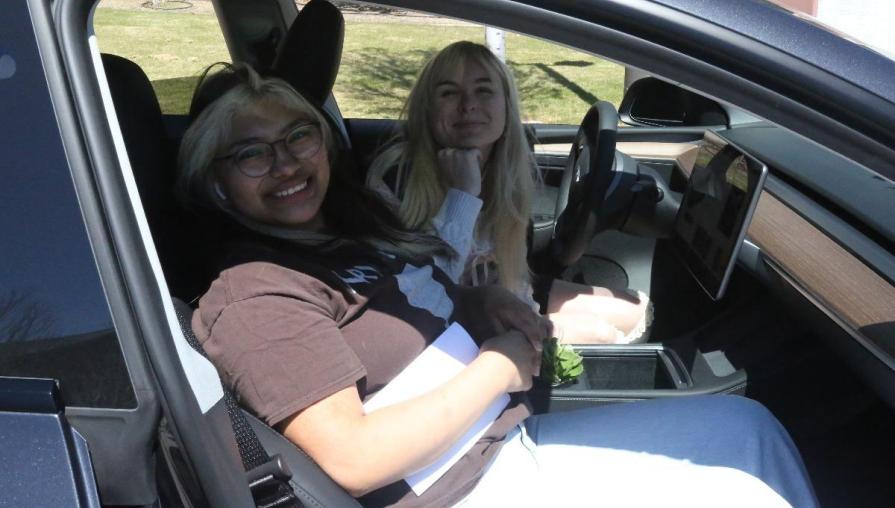 Students amusingly tinkered with the robust features built into the Tesla EV.