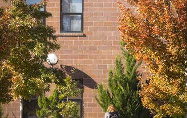 Building with student walking