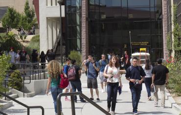 students outside the Red Mountain Building